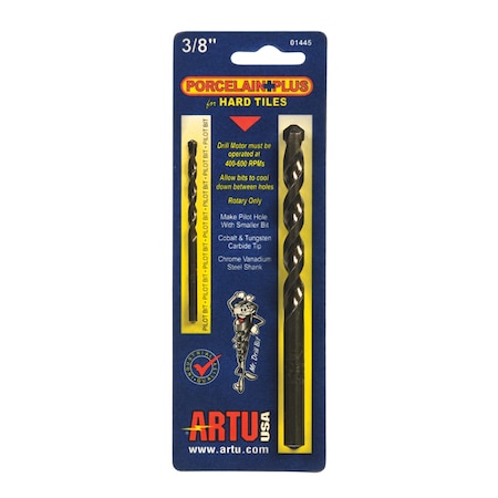 Artu Usa ARTU Porcelain Plus 3/8 in. X 5-5/16 in. L Tungsten Carbide Tipped Glass and Tile Bit Set Straight S 01445